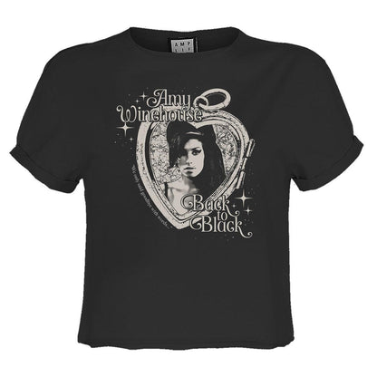 Charcoal - Front - Amy Winehouse Womens-Ladies Heart Frame Crop Top