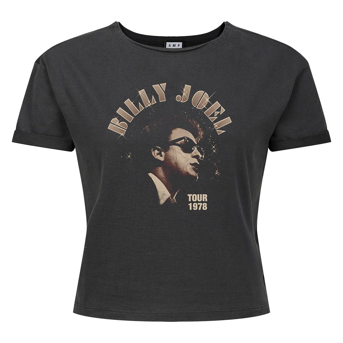 Charcoal - Front - Amplified Womens-Ladies Tour 1978 Billy Joel Crop Top