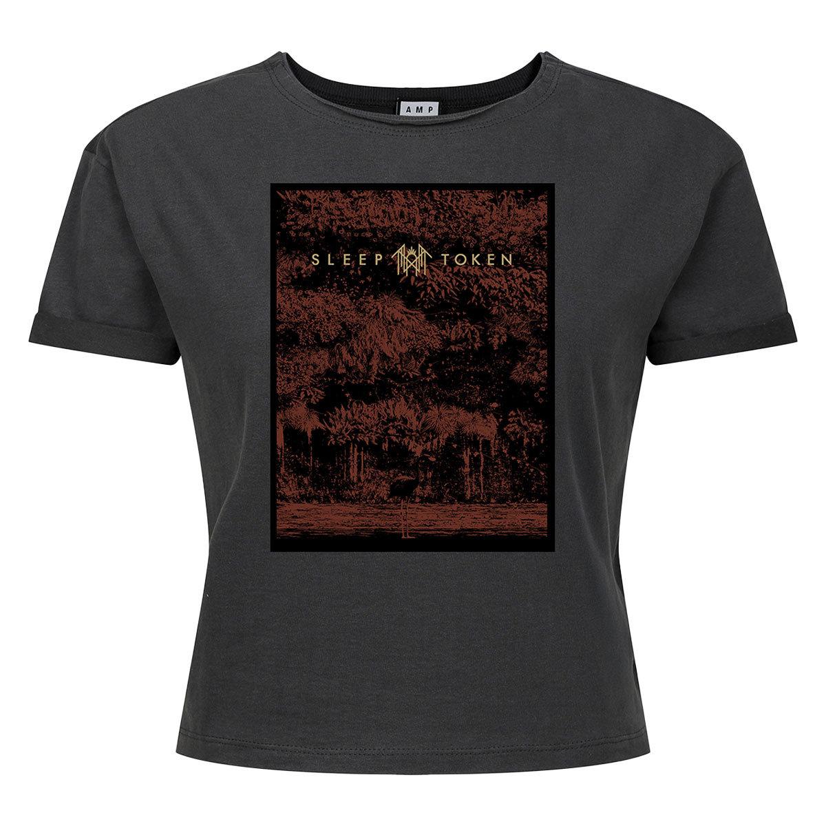 Charcoal - Front - Amplified Womens-Ladies Flamingo Sleep Token Crop Top