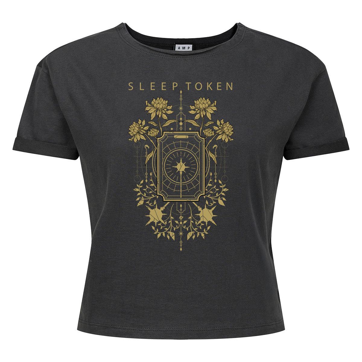 Charcoal - Front - Amplified Womens-Ladies Caramel Floral Sleep Token Crop Top