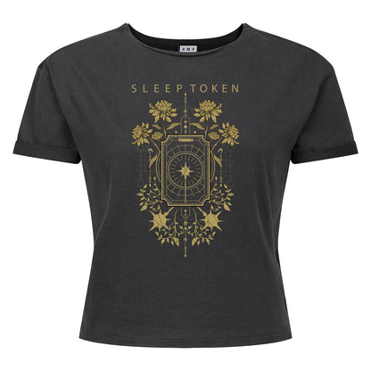 Charcoal - Front - Amplified Womens-Ladies Caramel Floral Sleep Token Crop Top