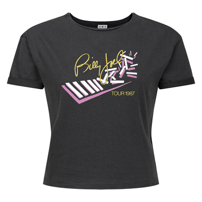 Charcoal - Front - Amplified Womens-Ladies Tour 1987 Billy Joel Crop Top