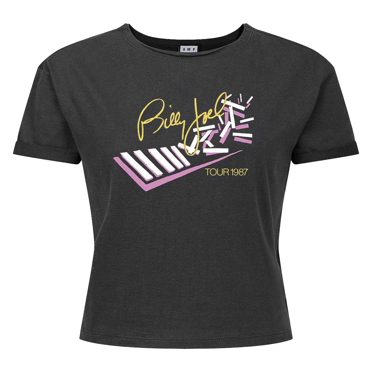 Charcoal - Front - Amplified Womens-Ladies Tour 1987 Billy Joel Crop Top