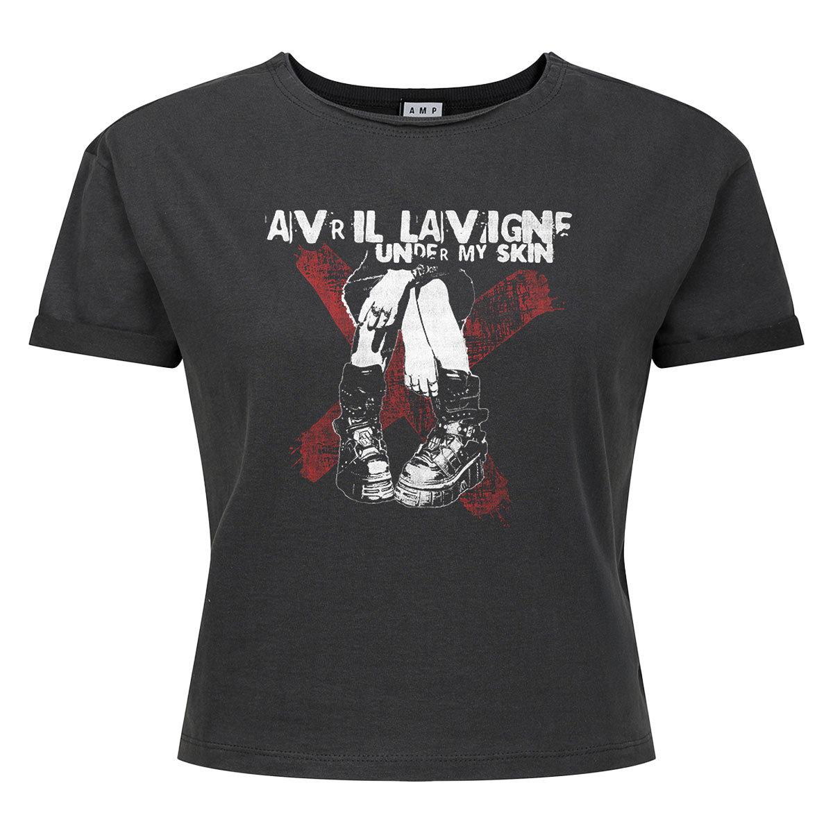 Charcoal - Front - Amplified Womens-Ladies Under My Boots Avril Lavigne Crop Top