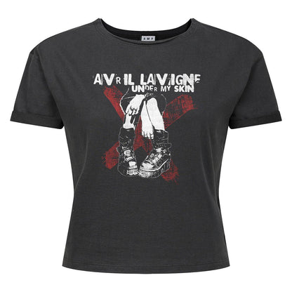 Charcoal - Front - Amplified Womens-Ladies Under My Boots Avril Lavigne Crop Top