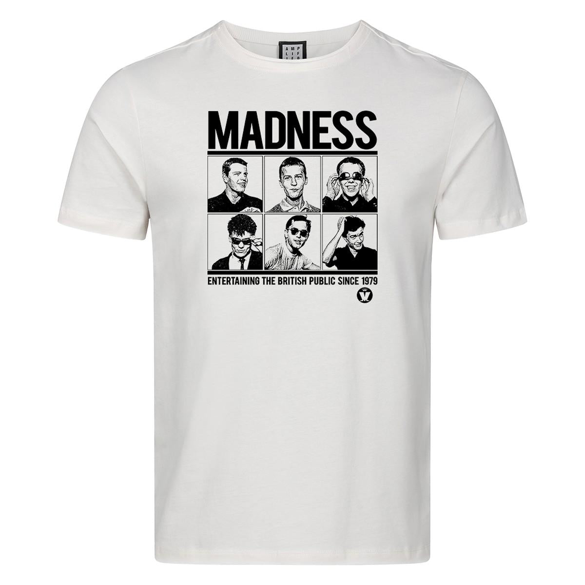 Vintage White - Front - Amplified Unisex Adult Entertaining The British Public 1979 Madness T-Shirt