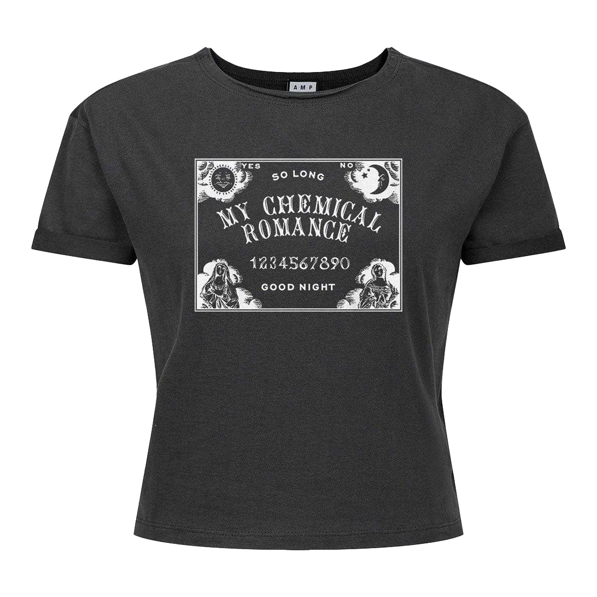 Charcoal - Front - Amplified Womens-Ladies Ouija My Chemical Romance Crop Top