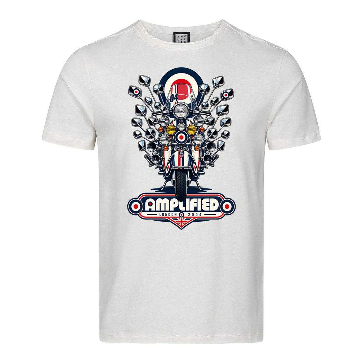 Vintage White - Front - Amplified Unisex Adult Scooter Mod Target T-Shirt
