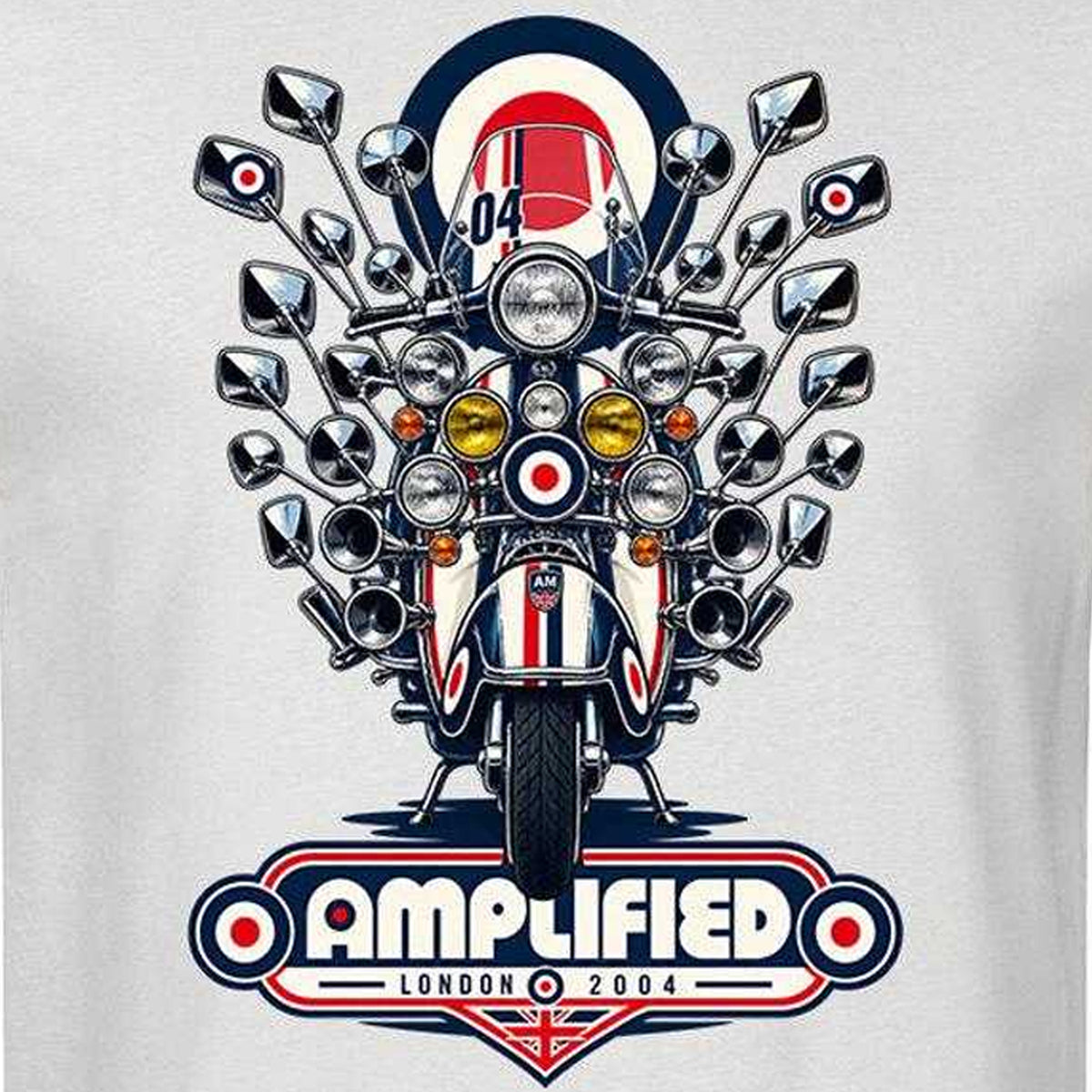 Vintage White - Side - Amplified Unisex Adult Scooter Mod Target T-Shirt