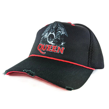 Black-Red - Back - Amplified Unisex Adult Line Art Crest Queen Trucker Cap