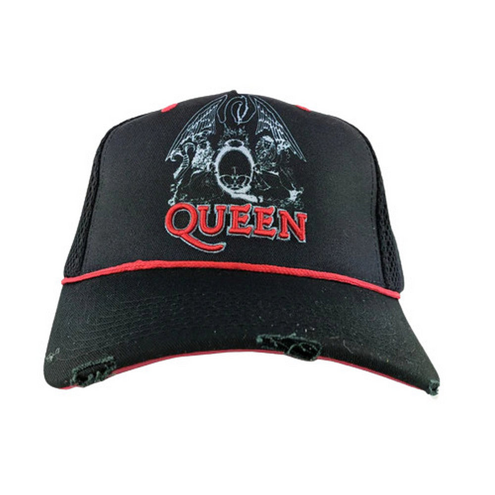 Black-Red - Front - Amplified Unisex Adult Line Art Crest Queen Trucker Cap