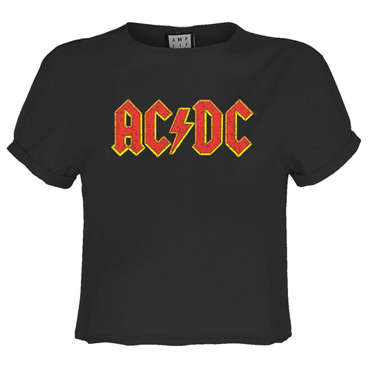 Charcoal - Front - Amplified Womens-Ladies AC-DC Logo Crop Top