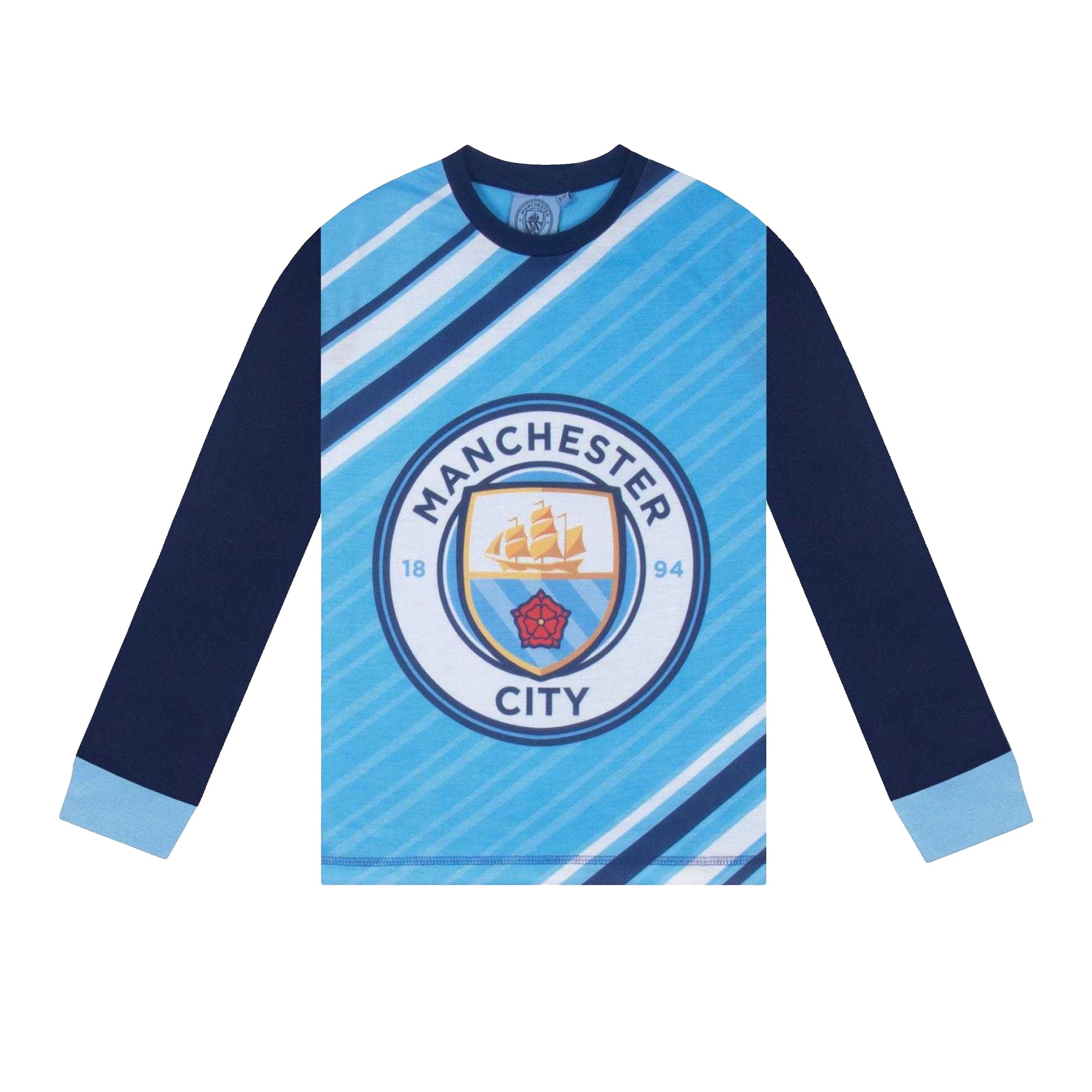 Sky Blue - Back - Manchester City FC Boys Sublimated Long-Sleeved Long Pyjama Set