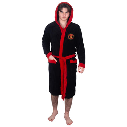 Black - Side - Manchester United FC Mens Crest Fleece Dressing Gown