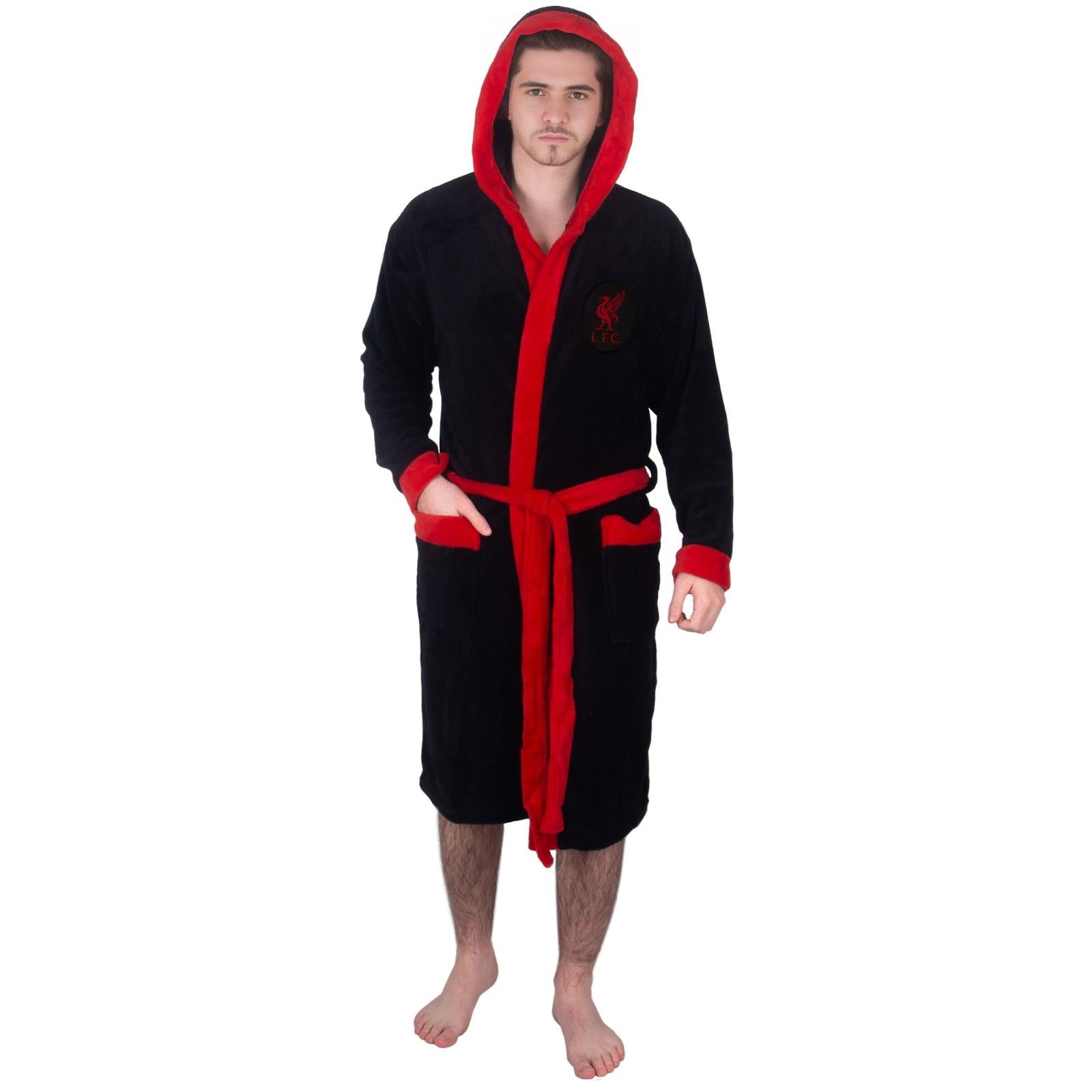 Black - Side - Liverpool FC Mens Crest Fleece Dressing Gown