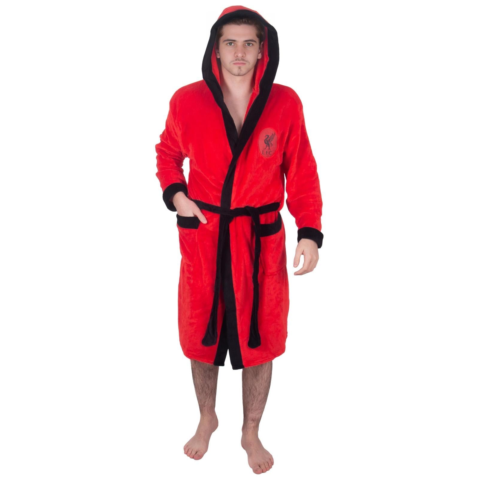 Red - Side - Liverpool FC Mens Crest Fleece Dressing Gown