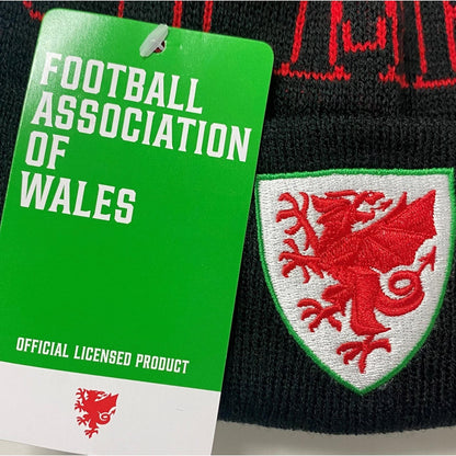 Red-Black - Side - FA Wales Bobble Knitted Beanie