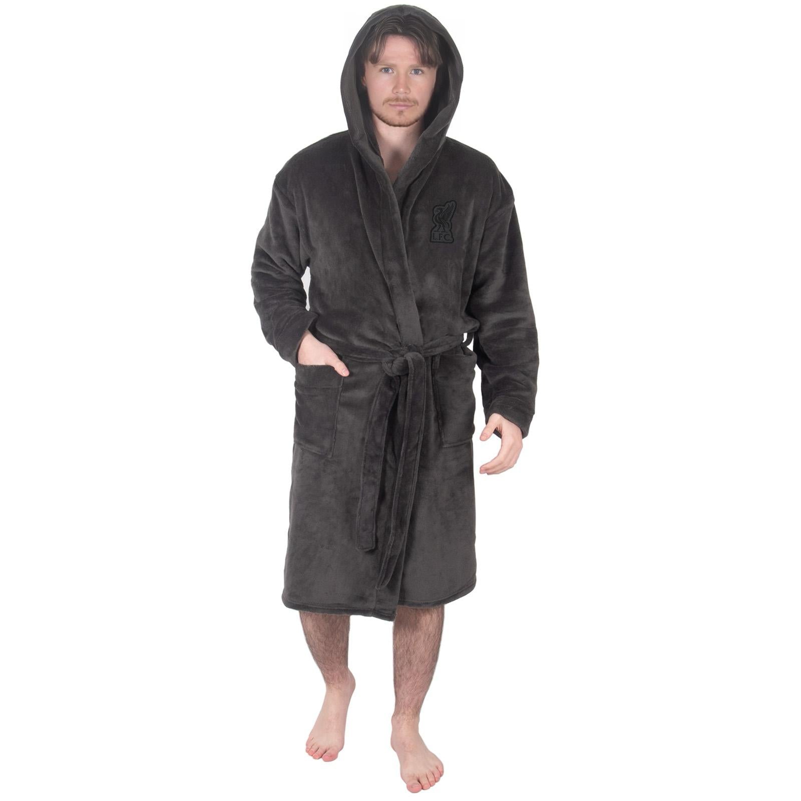 Grey - Side - Liverpool FC Mens Plain Fleece Dressing Gown