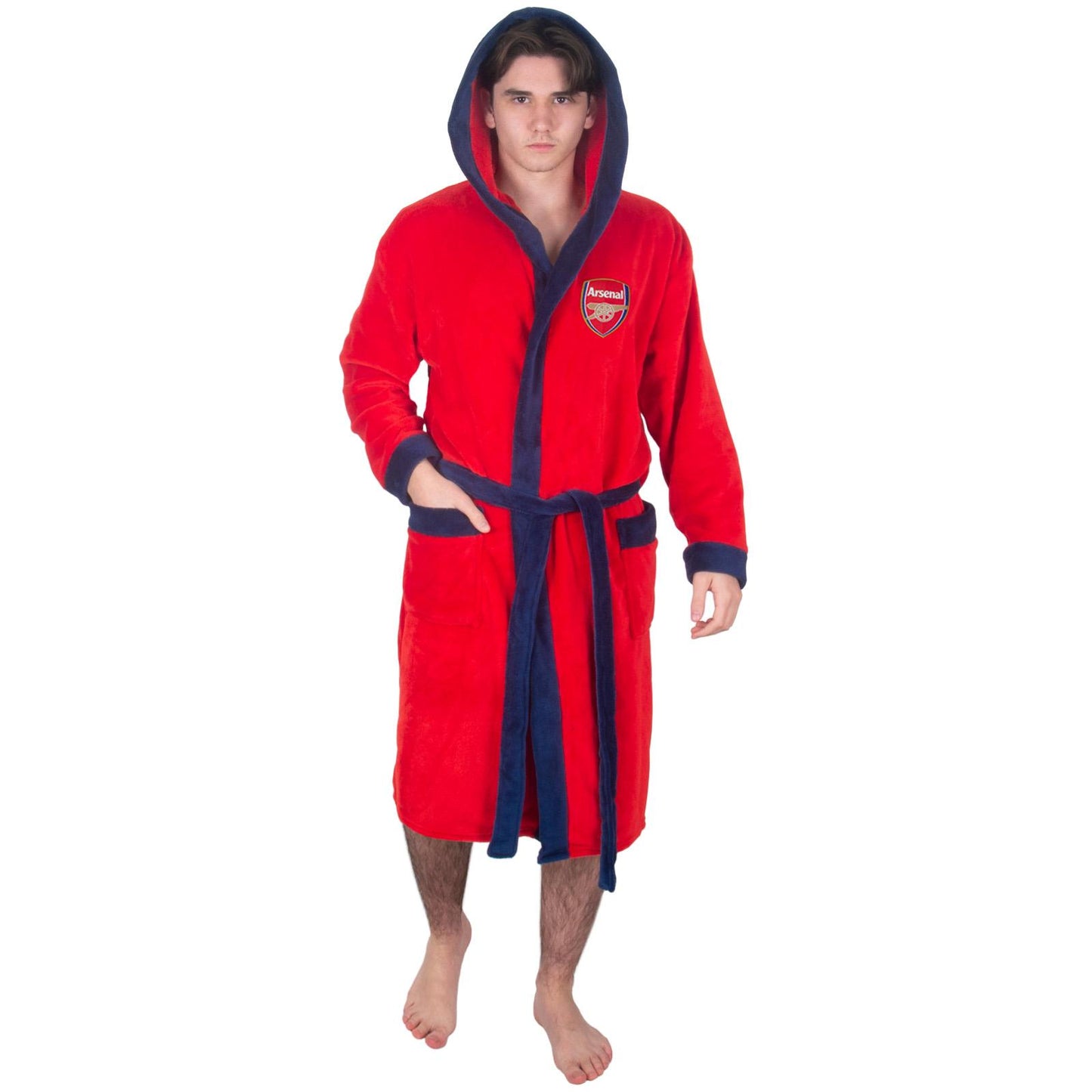 Red - Side - Arsenal FC Mens Crest Fleece Contrast Trim Dressing Gown
