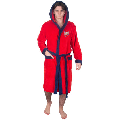 Red - Side - Arsenal FC Mens Crest Fleece Contrast Trim Dressing Gown
