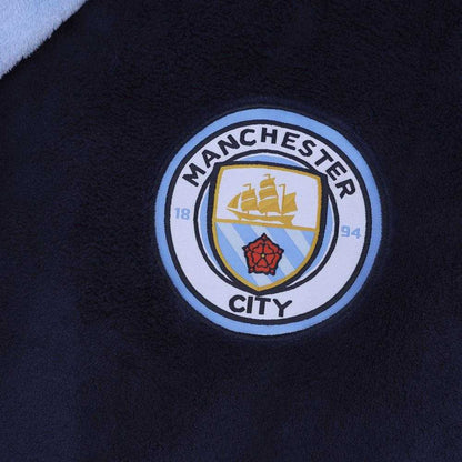 Navy Blue - Back - Manchester City FC Mens Crest Fleece Contrast Trim Dressing Gown