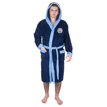 Navy Blue - Side - Manchester City FC Mens Crest Fleece Contrast Trim Dressing Gown