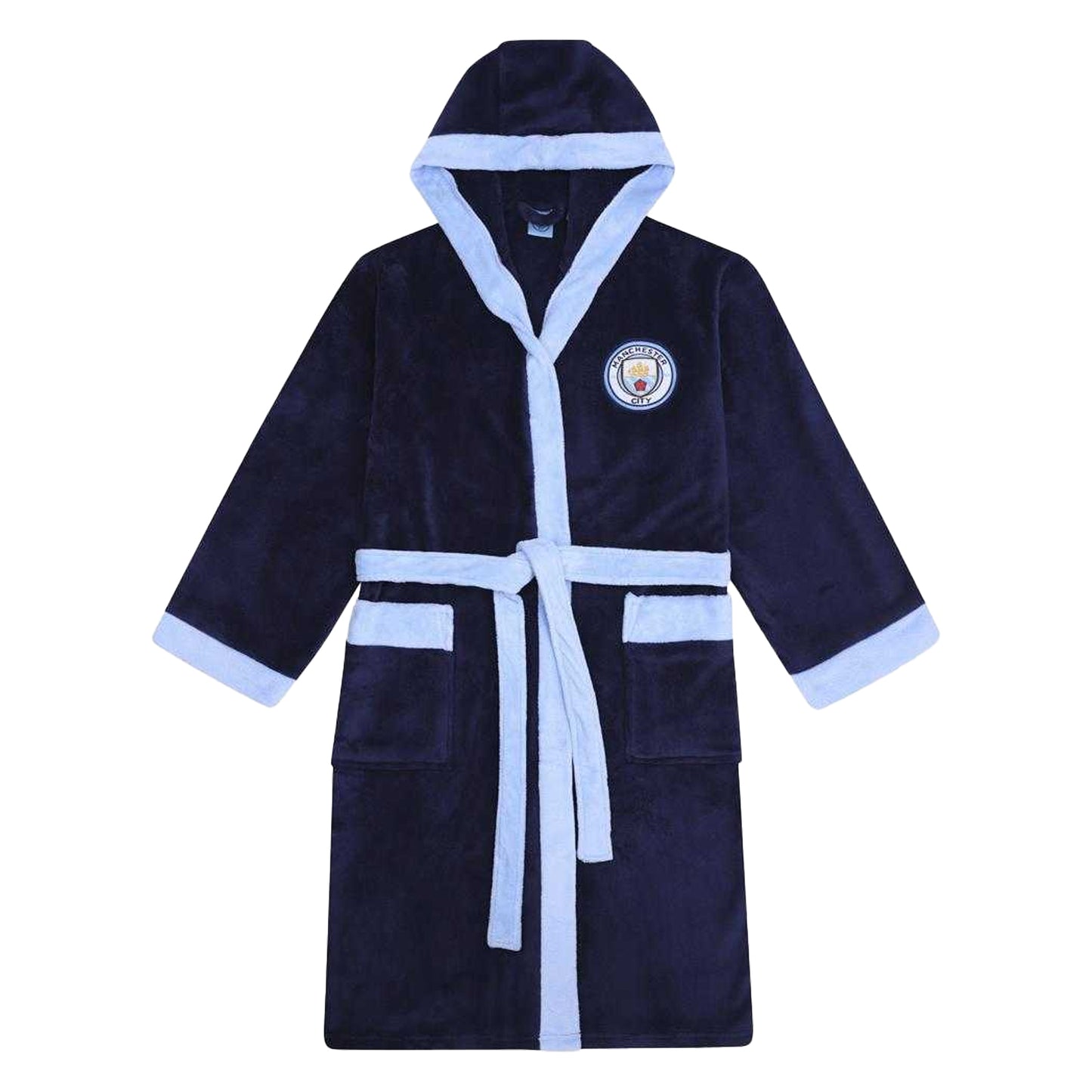 Navy Blue - Front - Manchester City FC Mens Crest Fleece Contrast Trim Dressing Gown