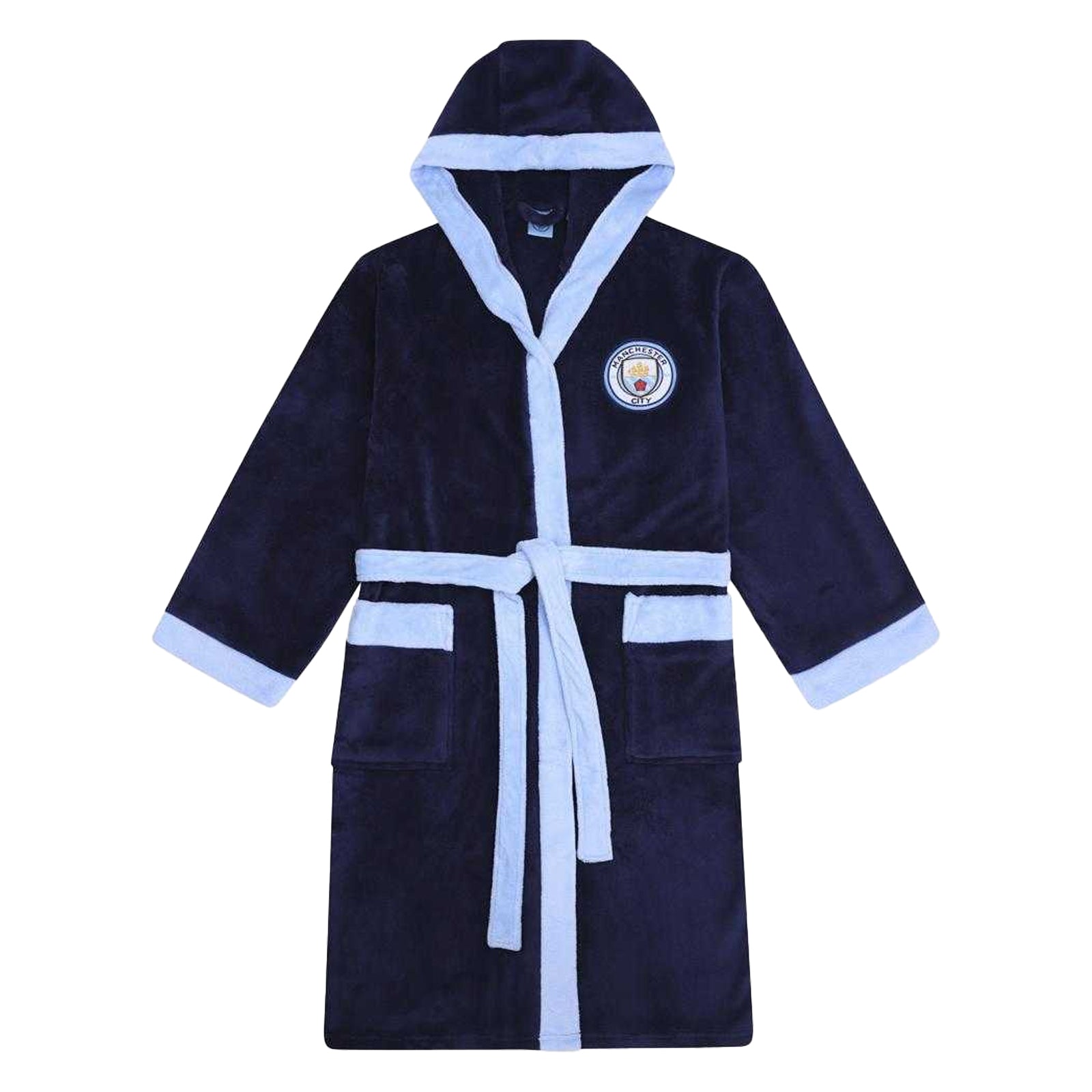 Navy Blue - Front - Manchester City FC Mens Crest Fleece Contrast Trim Dressing Gown