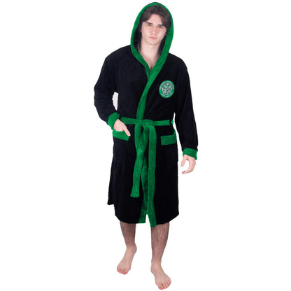 Black - Side - Celtic FC Mens Crest Fleece Contrast Trim Dressing Gown