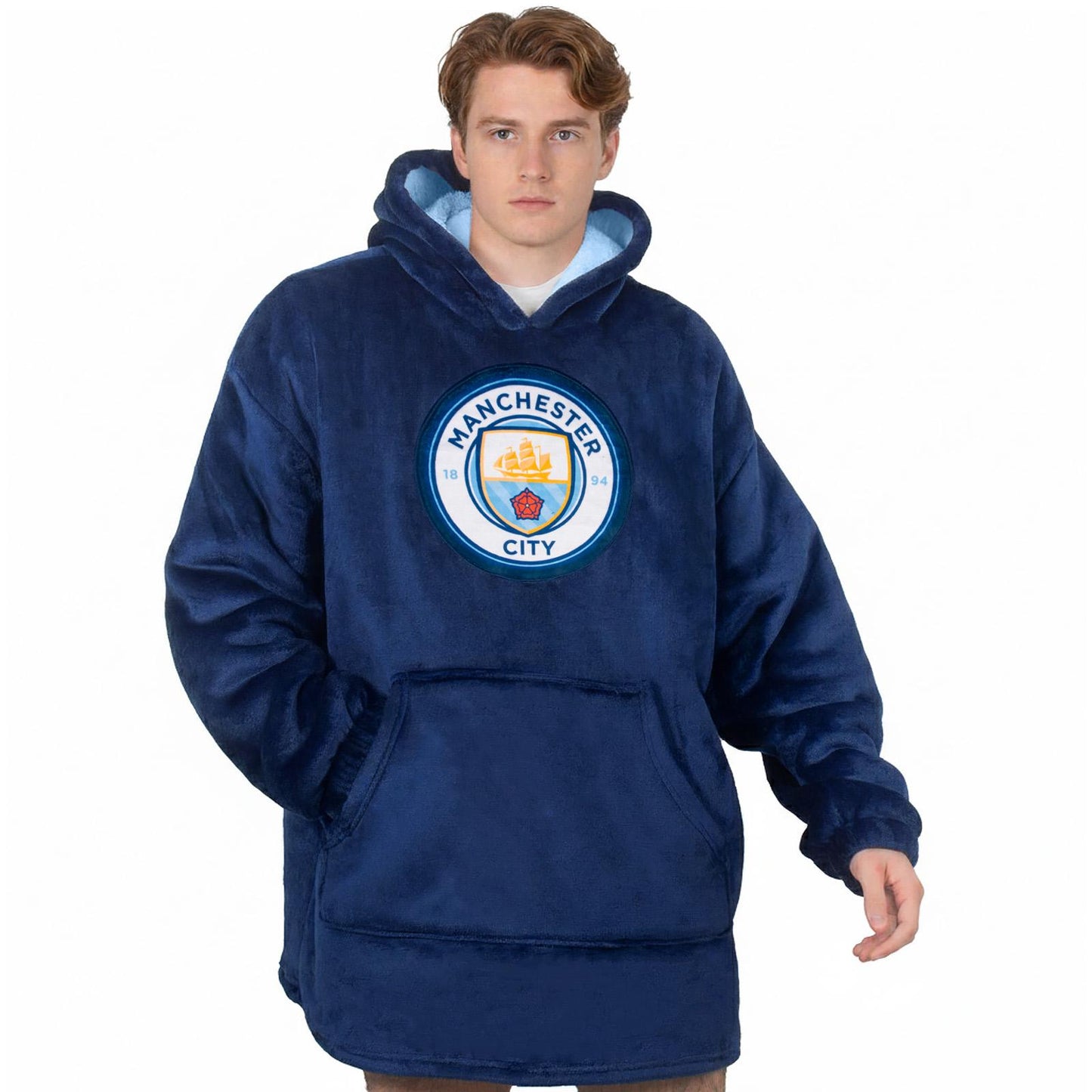 Navy Blue - Front - Manchester City FC Unisex Adult Crest Oversized Blanket Hoodie