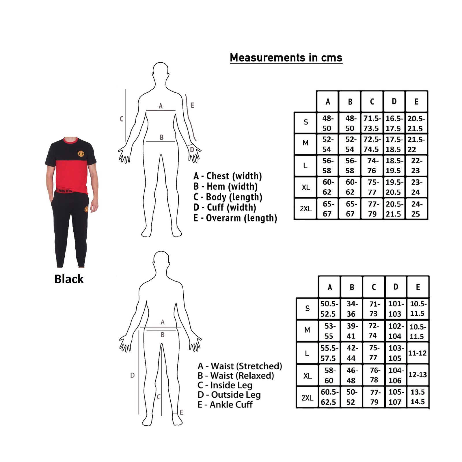 Black - Close up - Manchester United FC Mens Long Pyjama Set