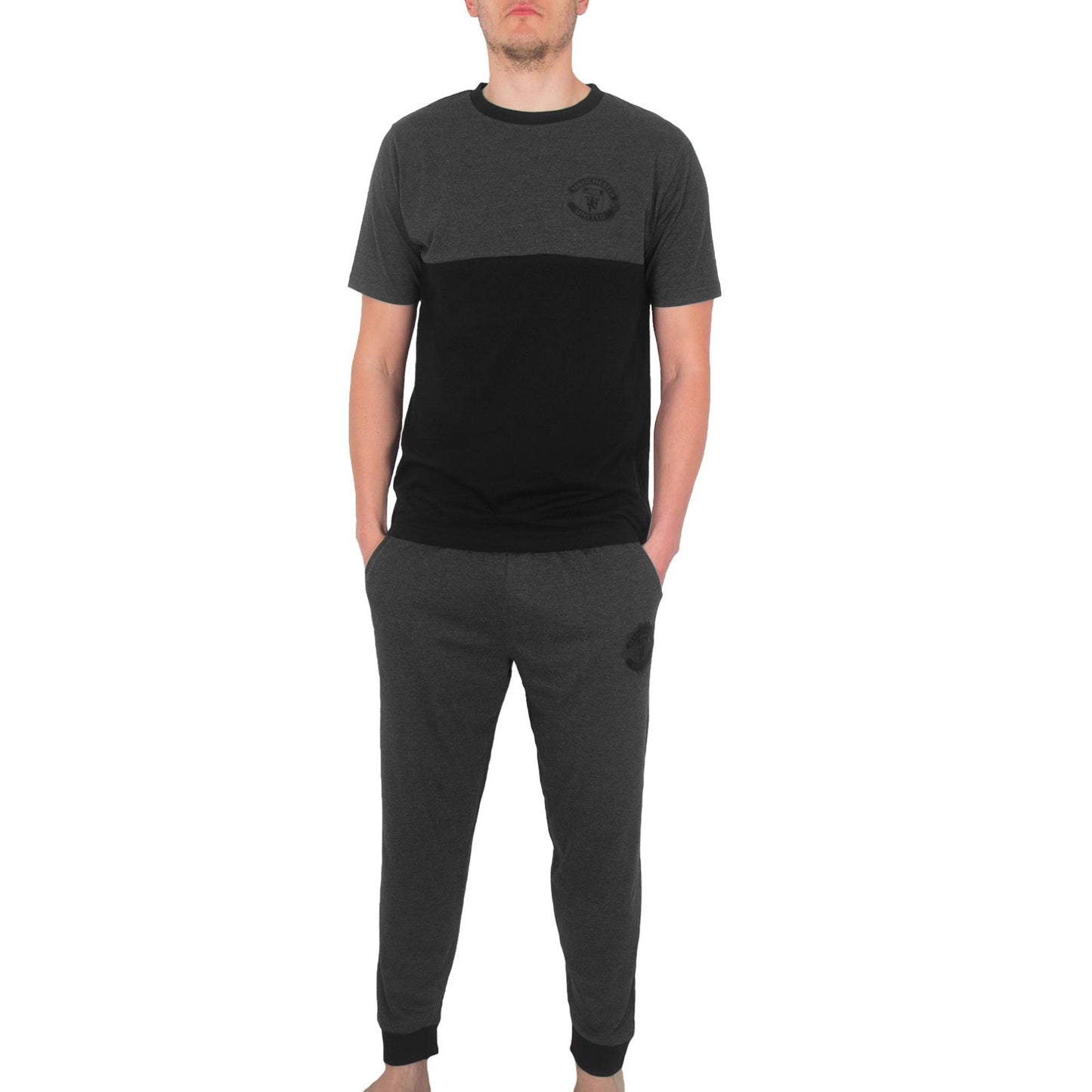 Grey - Front - Manchester United FC Mens Long Pyjama Set