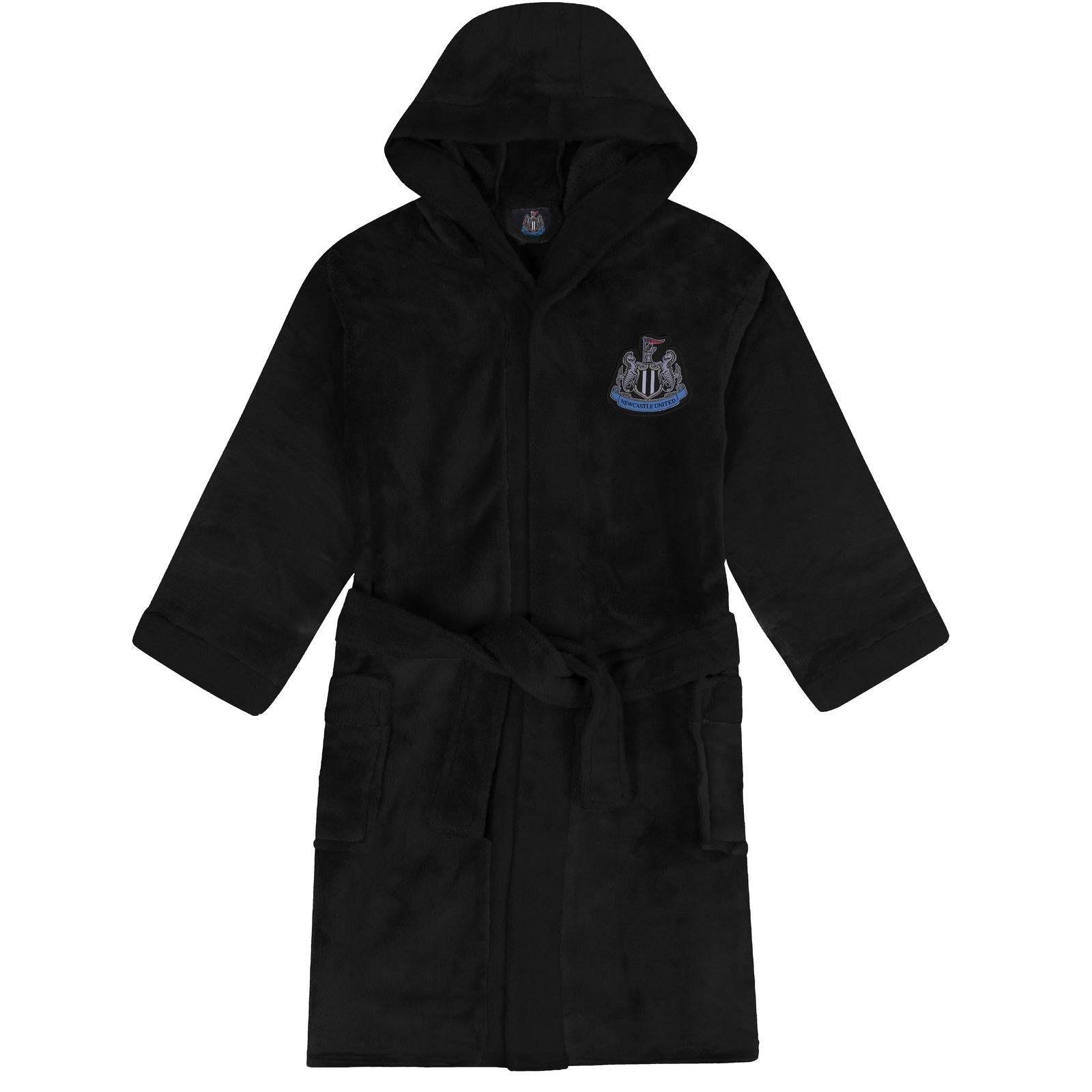 Black - Front - Newcastle United FC Mens Crest Fleece Dressing Gown