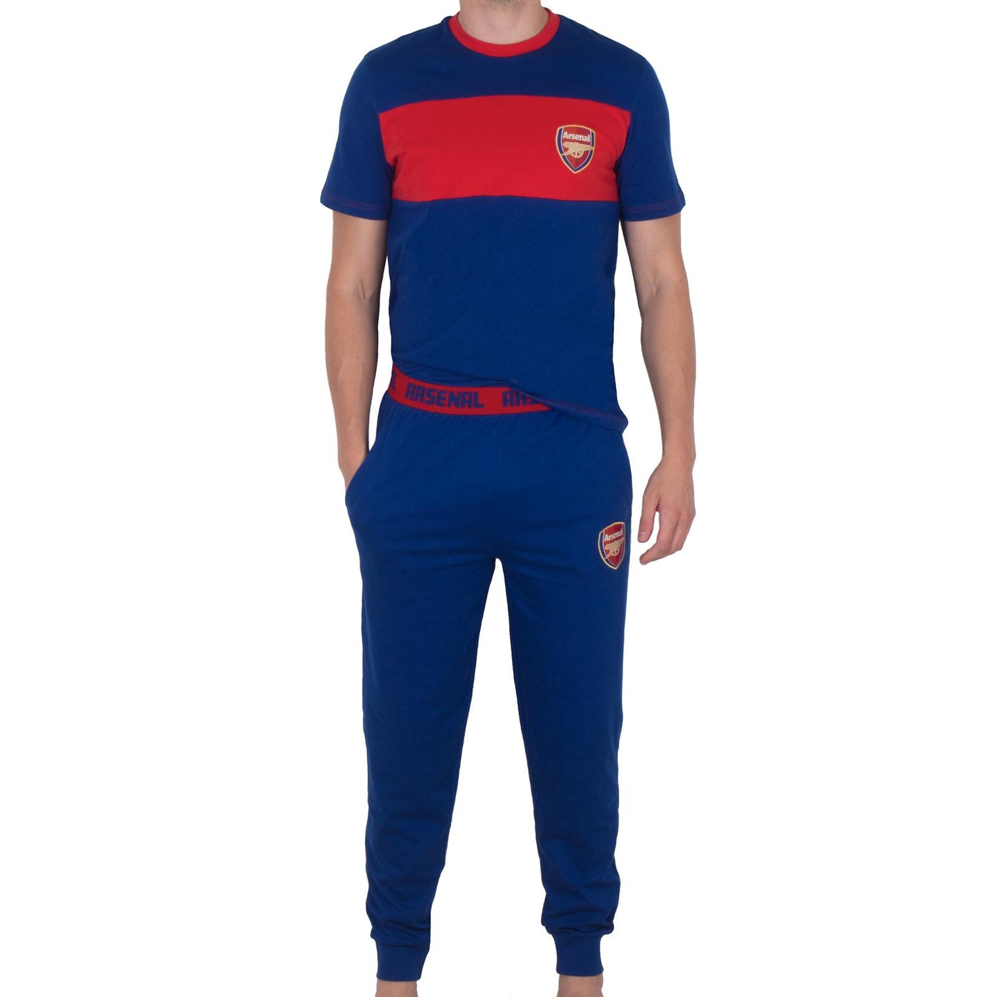 Navy-Red - Front - Arsenal FC Mens Premium Long Pyjama Set