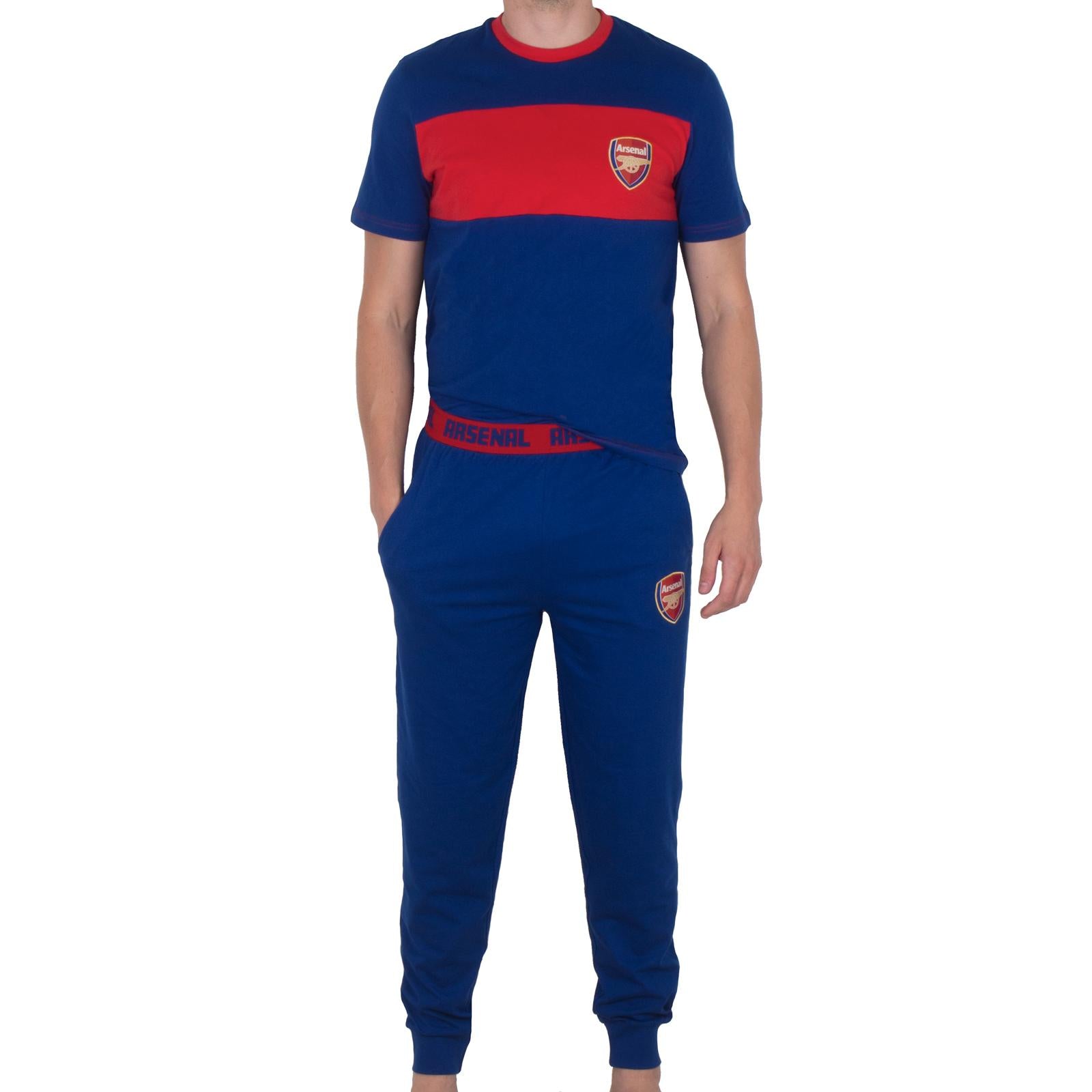Navy-Red - Front - Arsenal FC Mens Premium Long Pyjama Set