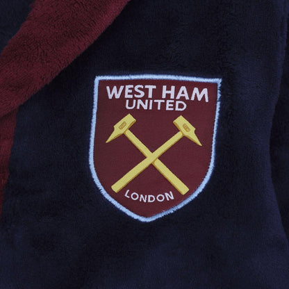 Navy Blue - Back - West Ham United FC Mens Crest Fleece Contrast Trim Dressing Gown