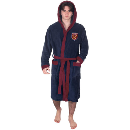 Navy Blue - Side - West Ham United FC Mens Crest Fleece Contrast Trim Dressing Gown