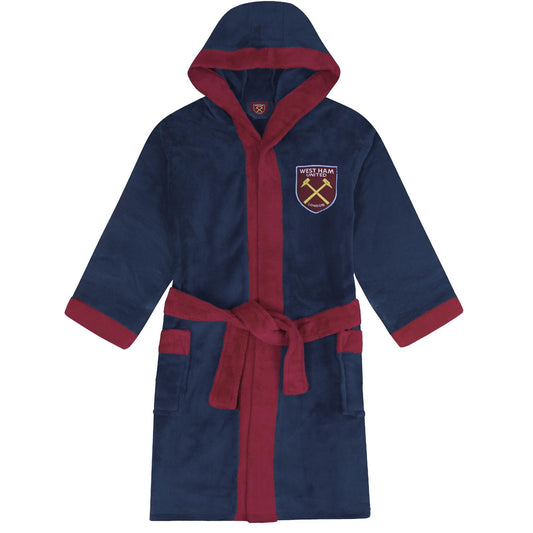 Navy Blue - Front - West Ham United FC Mens Crest Fleece Contrast Trim Dressing Gown