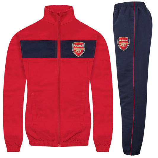 Red - Front - Arsenal FC Boys Contrast Striped Tracksuit