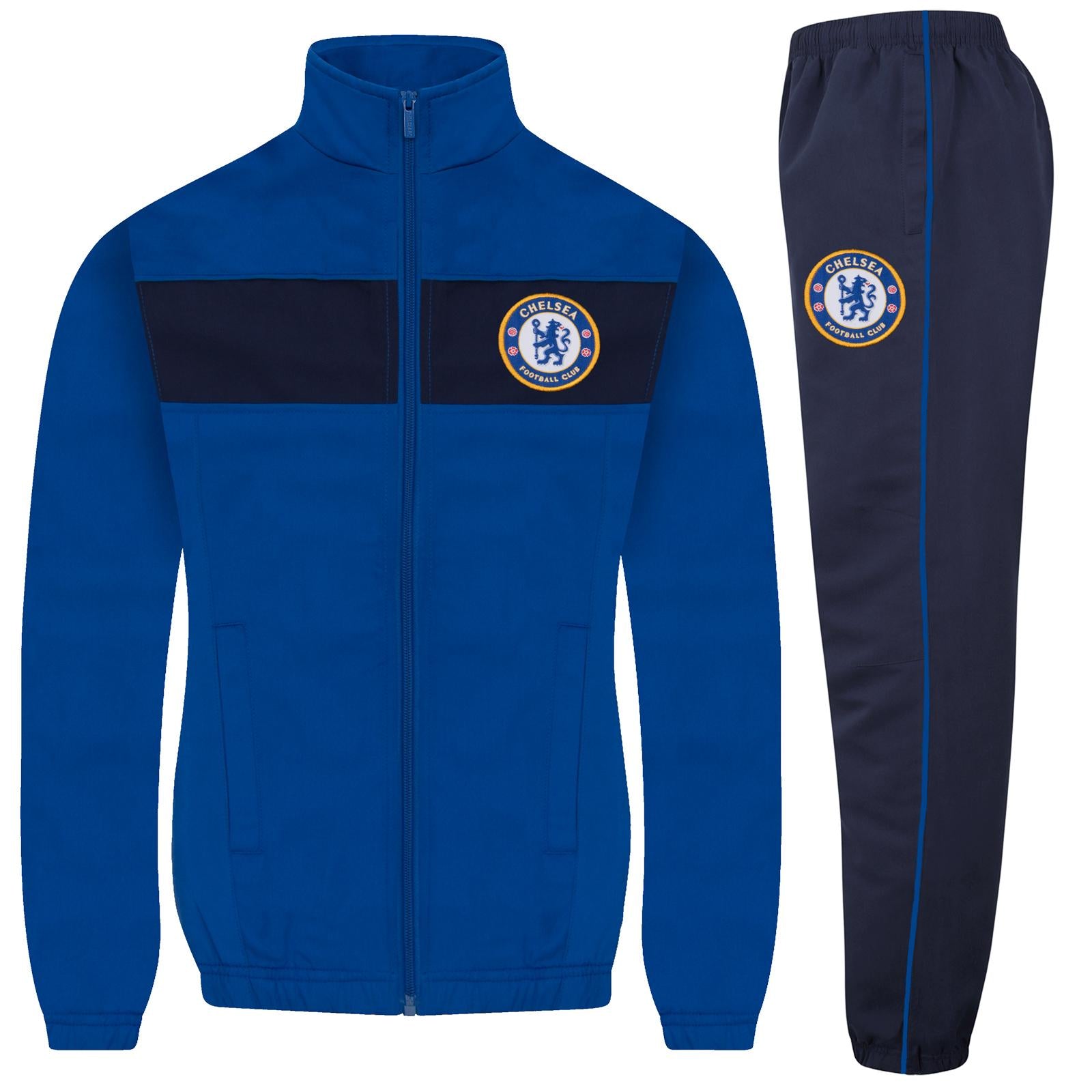 Royal Blue - Front - Chelsea FC Boys Contrast Striped Tracksuit