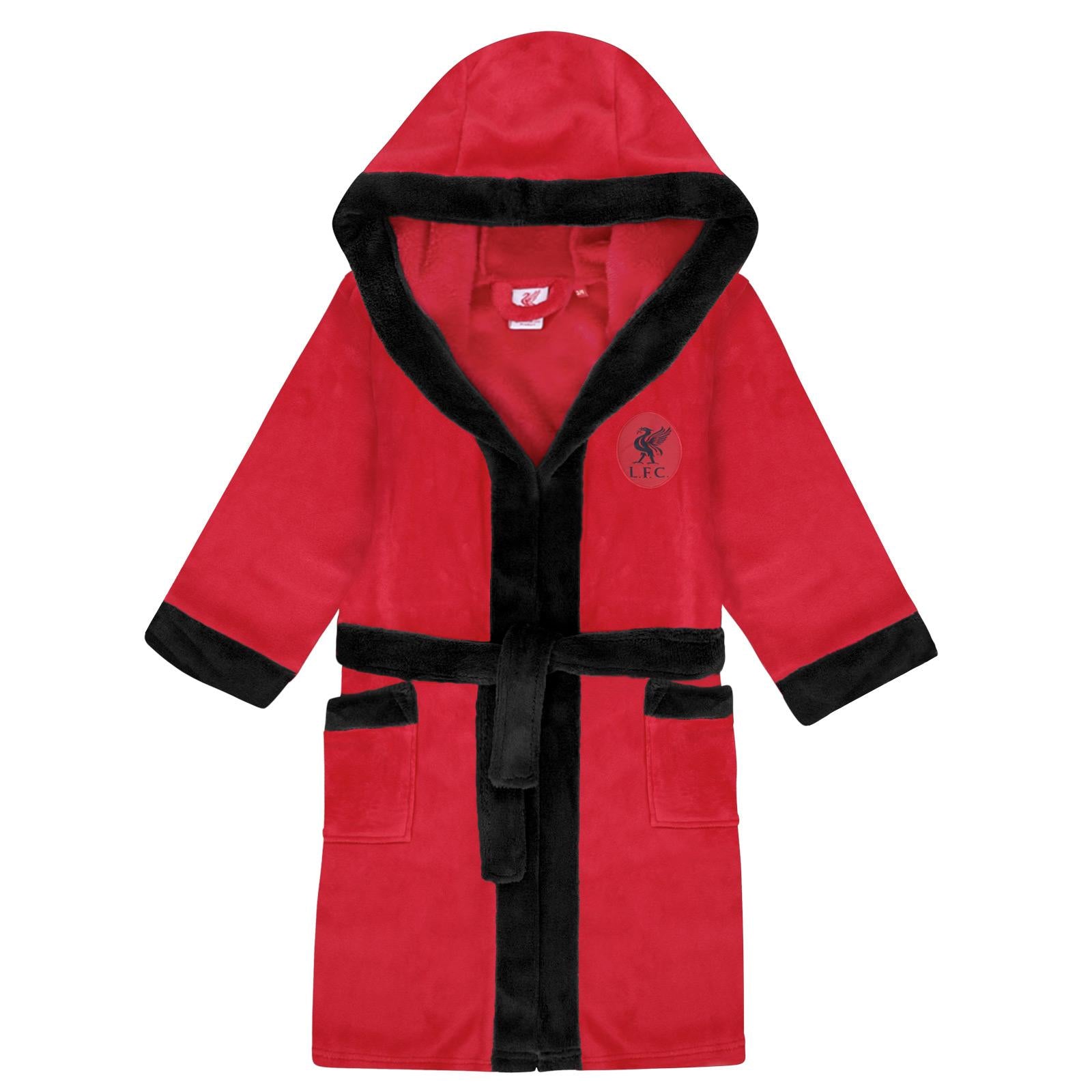Red - Front - Liverpool FC Boys Crest Fleece Contrast Trim Dressing Gown