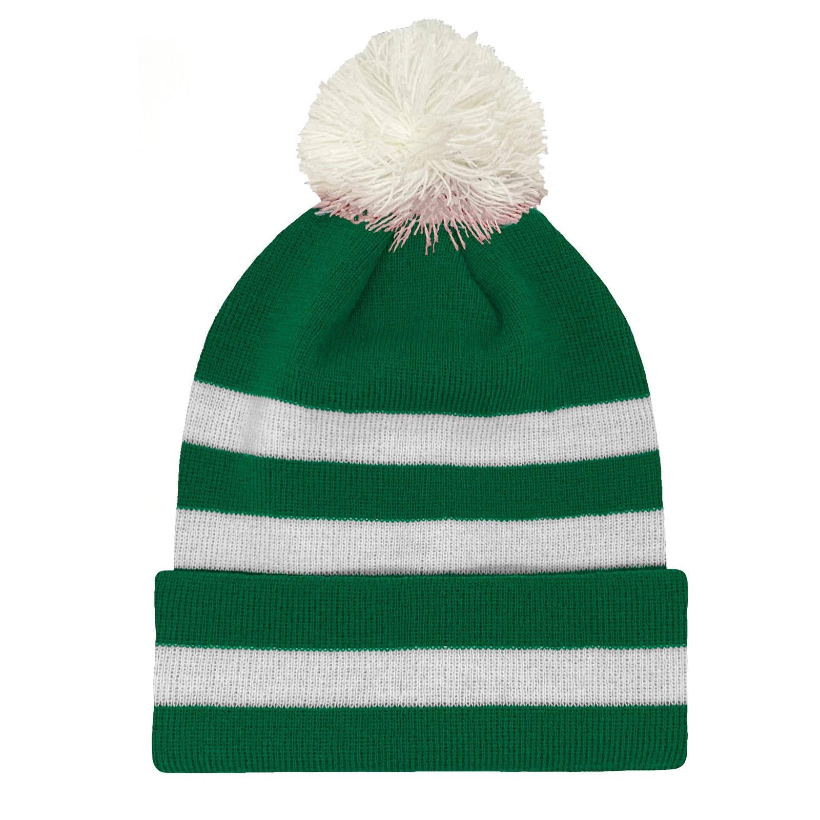 Green-White - Front - Fan Originals Celtic Stripe Bobble Football Beanie