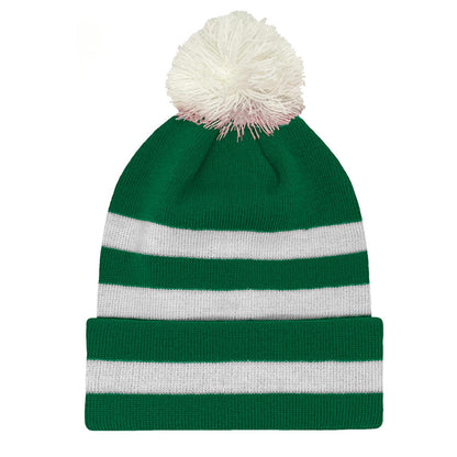 Green-White - Front - Fan Originals Celtic Stripe Bobble Football Beanie