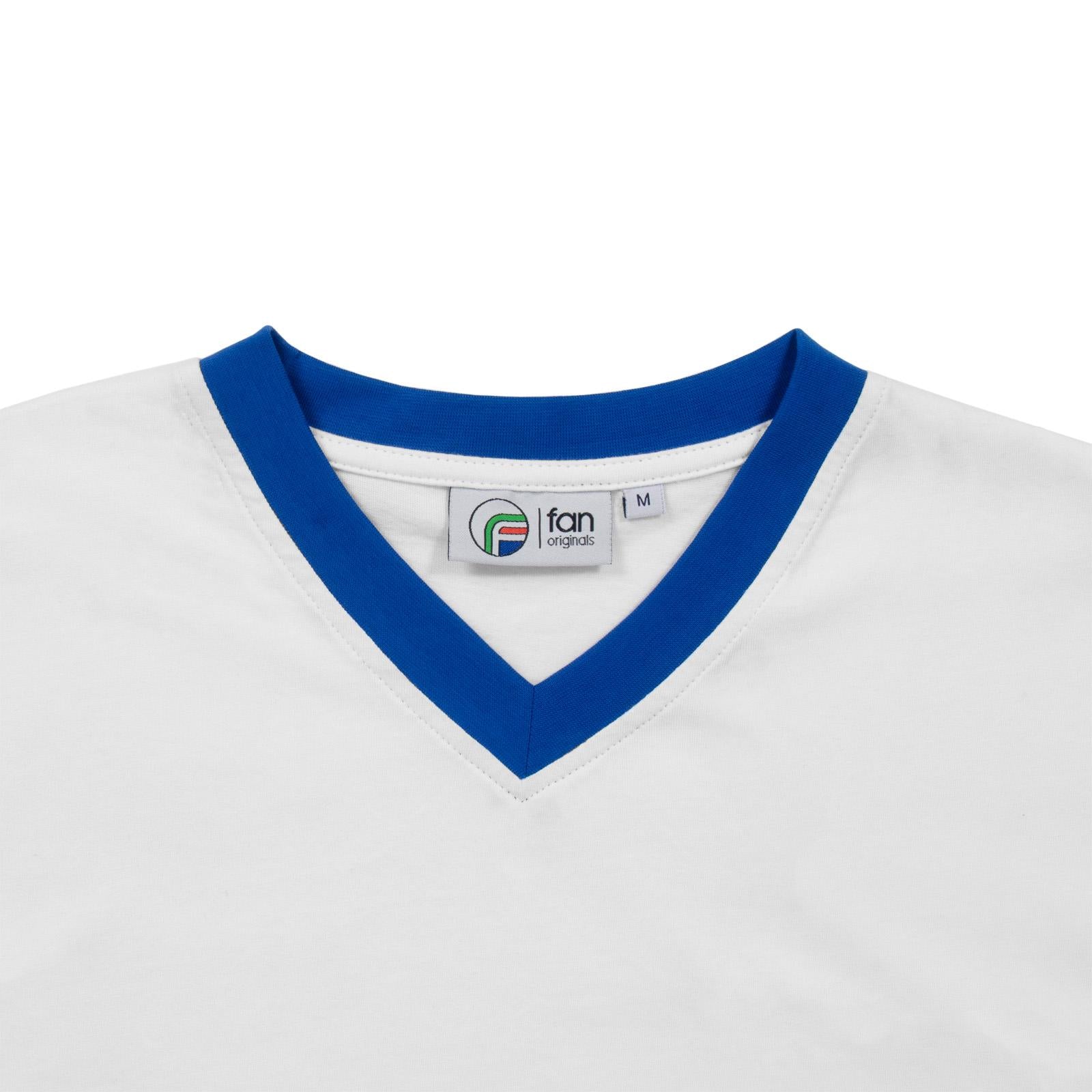 White - Side - Leeds United FC Mens Retro Polyester V Neck T-Shirt