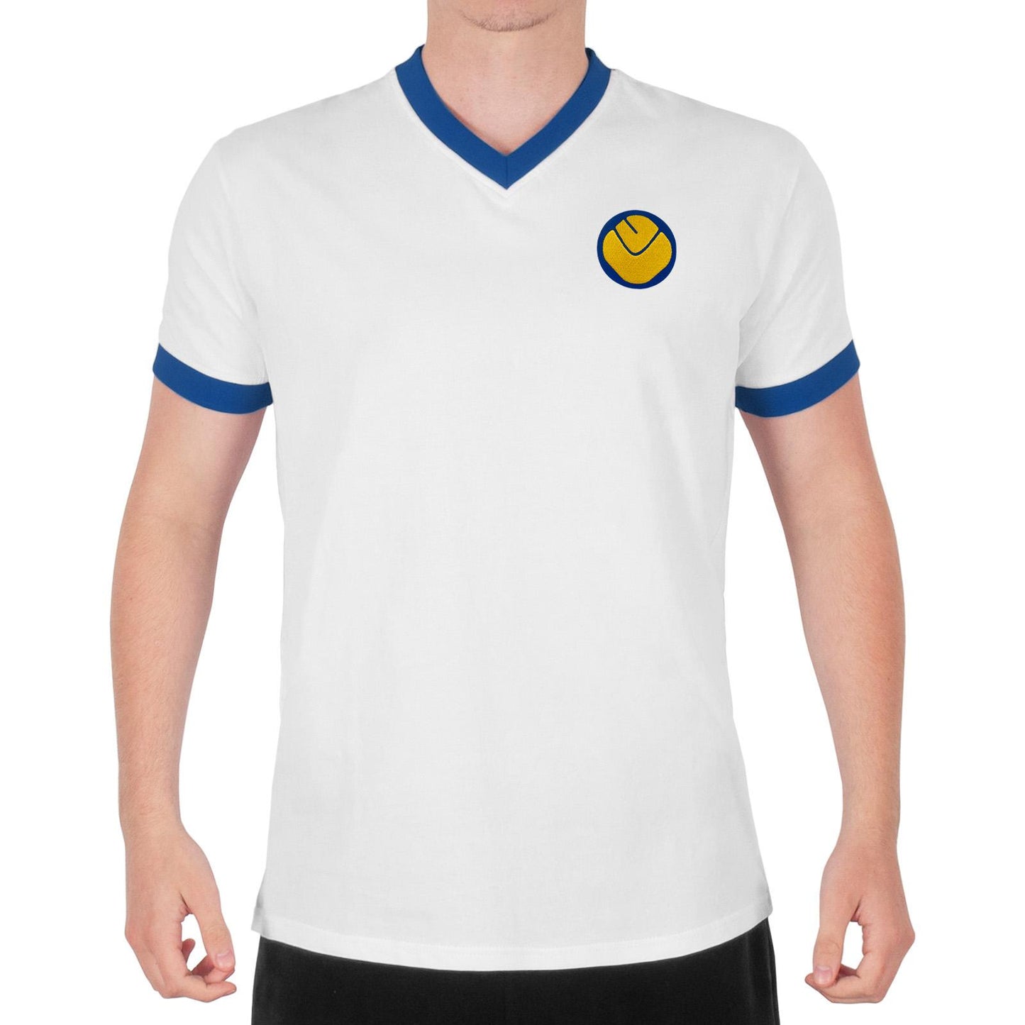 White - Pack Shot - Leeds United FC Mens Retro Polyester V Neck T-Shirt