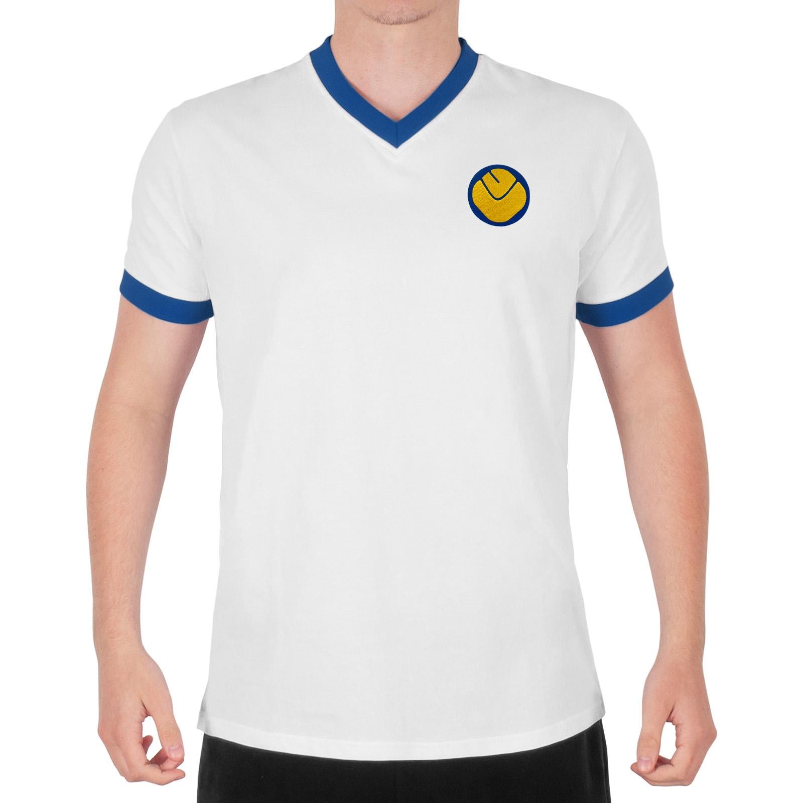 White - Pack Shot - Leeds United FC Mens Retro Polyester V Neck T-Shirt