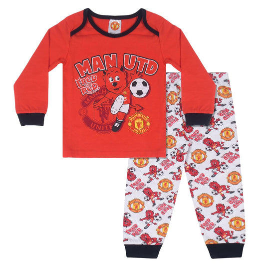 Red-White - Front - Manchester United FC Baby Boys Fred The Red Long Pyjama Set