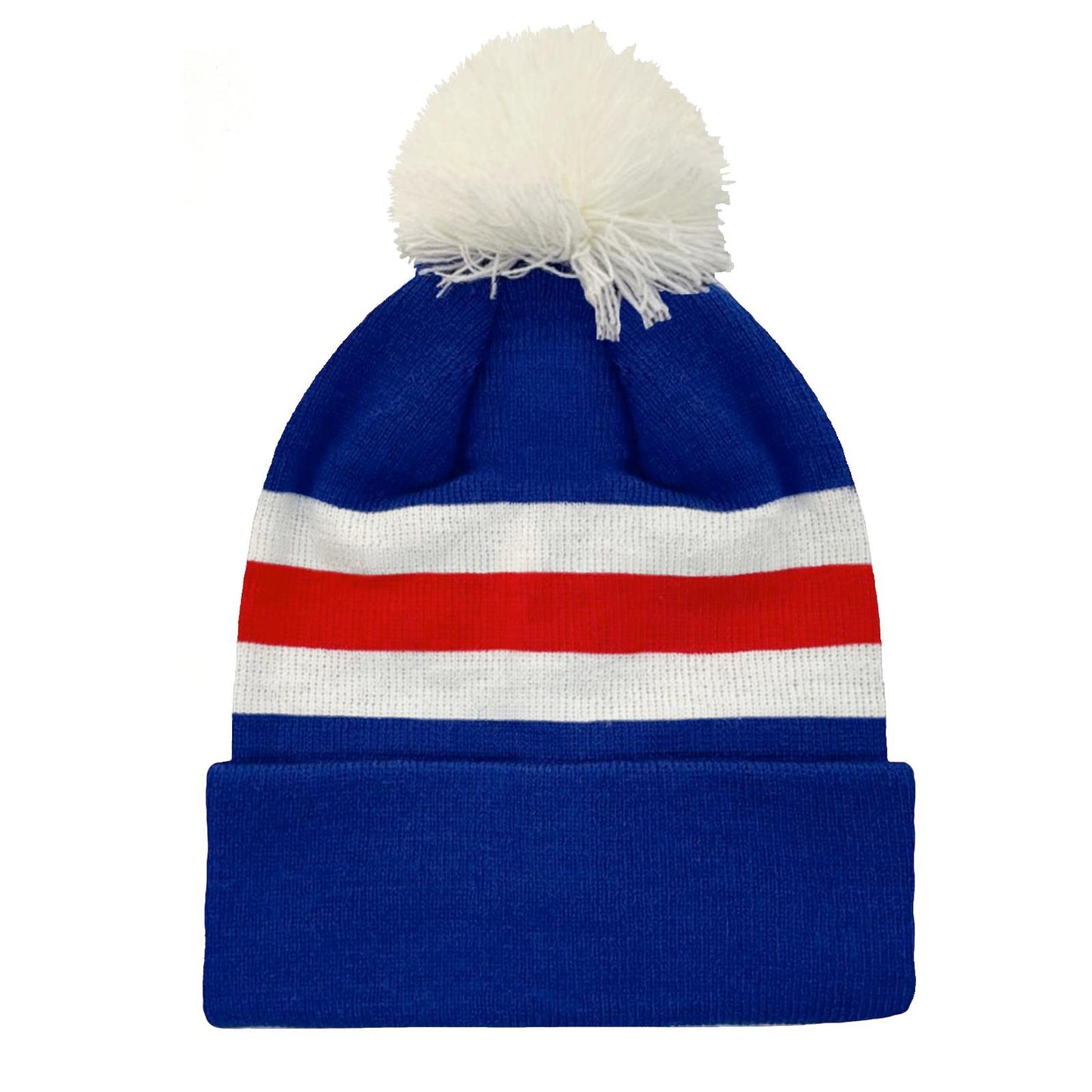 Blue-White-Red - Front - Fan Originals Rangers Contrast Striped Bobble Beanie