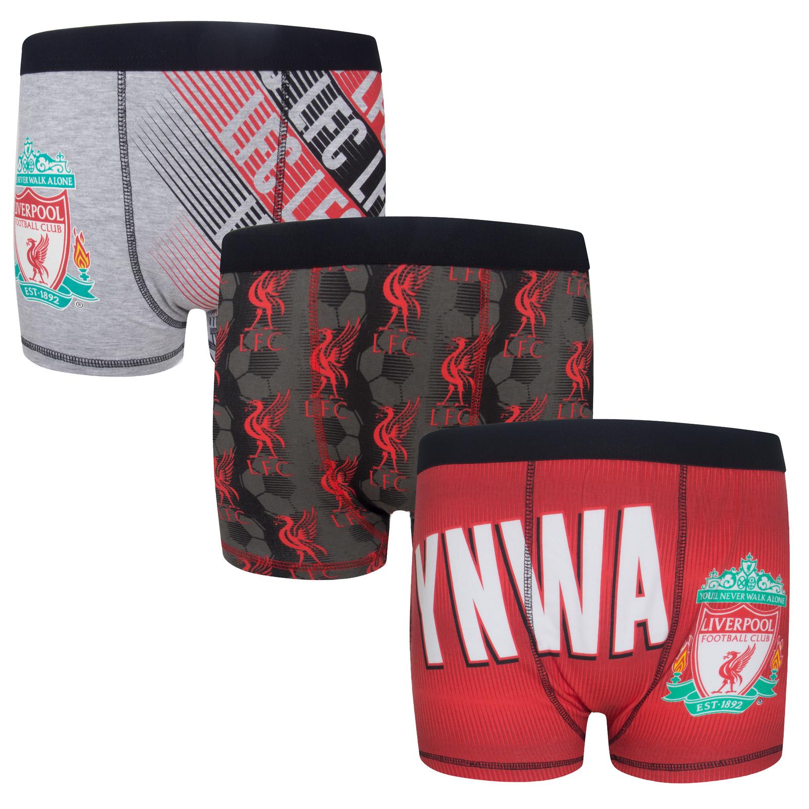 Multicoloured - Front - Liverpool FC Boys Crest Boxer Shorts (Pack of 3)