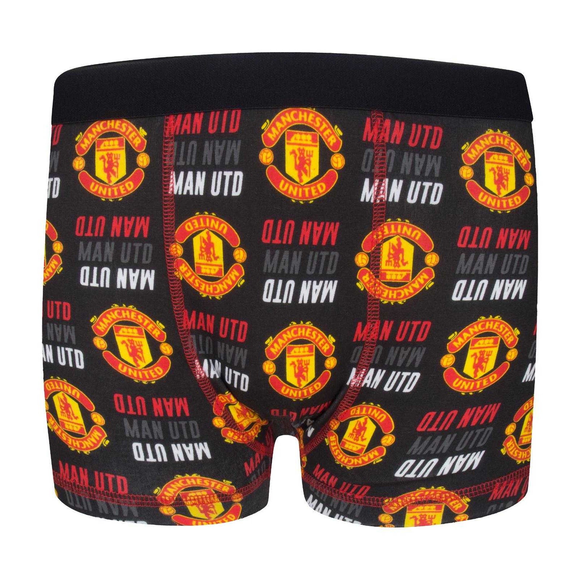 Multicoloured - Back - Manchester United FC Boys Crest Boxer Shorts (Pack of 3)